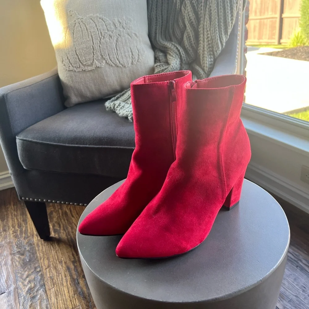 Womens Red Heel Ankle Boots - Picture 6 of 12